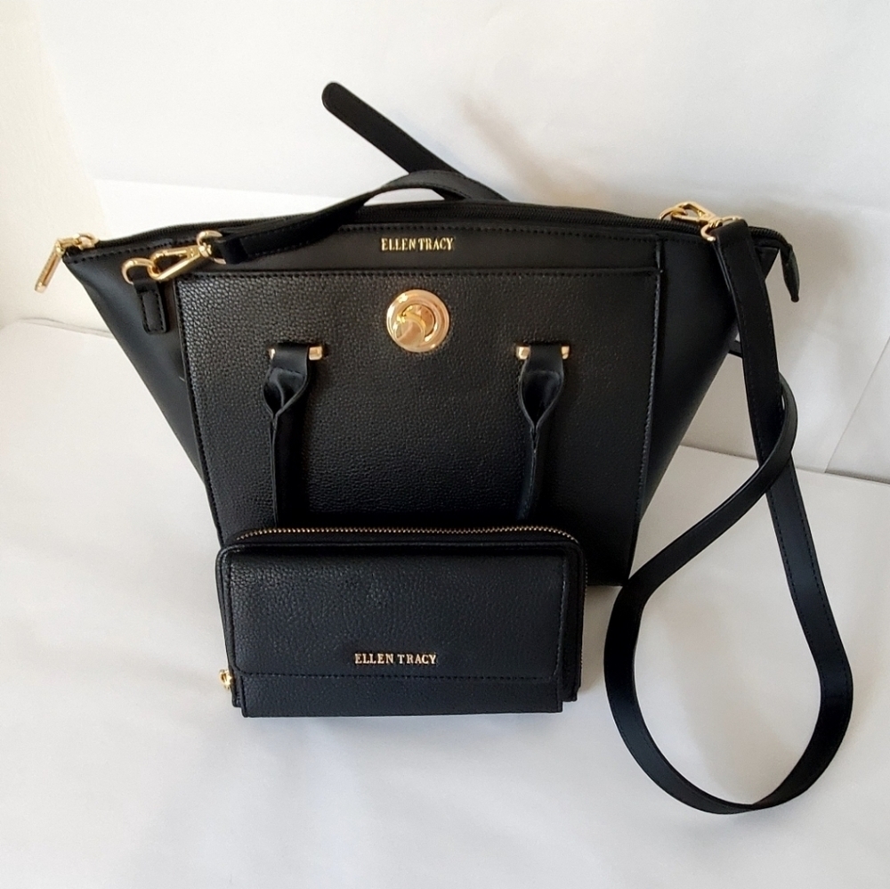 NWT Black Ellen Tracy Bag and Wallet NEW.